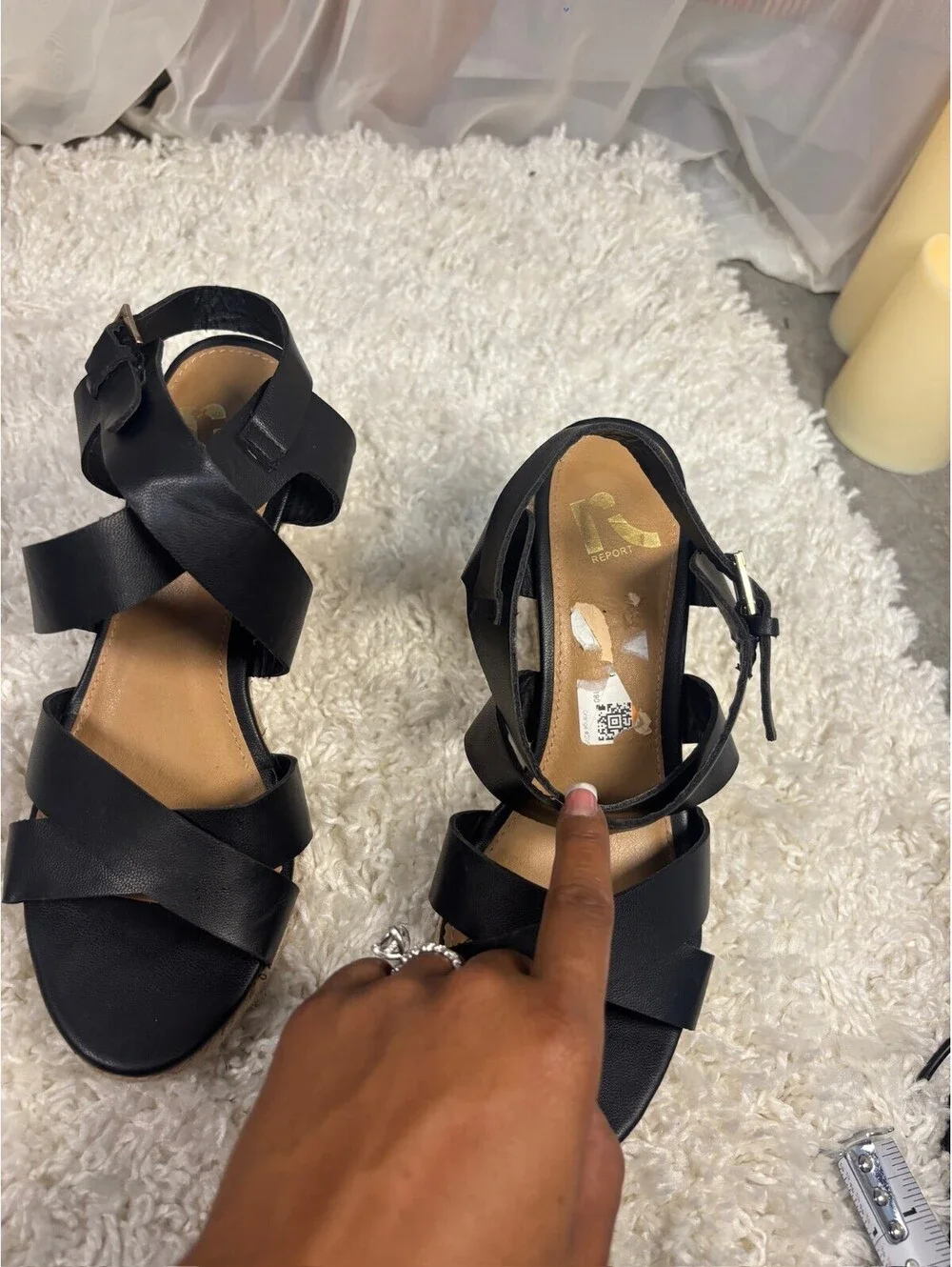 Report Black Espadrille Wedge Sandals Strappy Ankle Buckle Platform Size 8